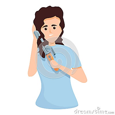 Woman straightens hair icon, cartoon style Vector Illustration