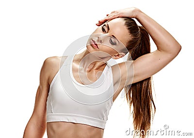 Woman stretching neck Stock Photo