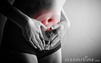 Woman suffering from abdominal pain Stock Photo
