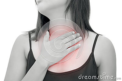 Woman suffering from acid reflux or heartburn Stock Photo