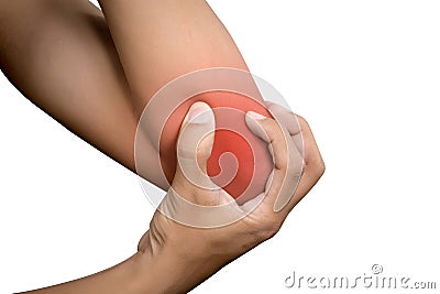 Woman suffering from chronic joint rheumatism. Elbow pain Stock Photo