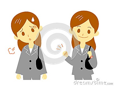 Woman in suit, tired, cheer up Vector Illustration