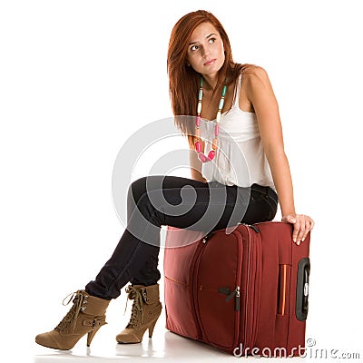 Woman with suitcase Stock Photo