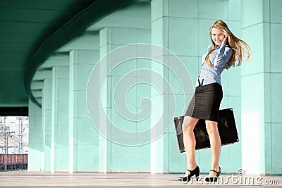 Woman with suitcase Stock Photo