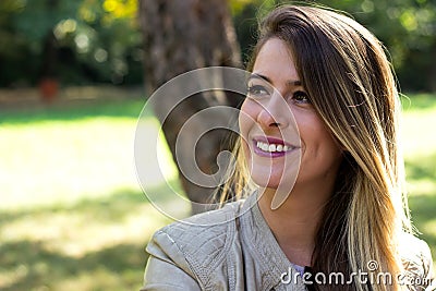 Woman sunny nature portrait, feeling happiness Stock Photo