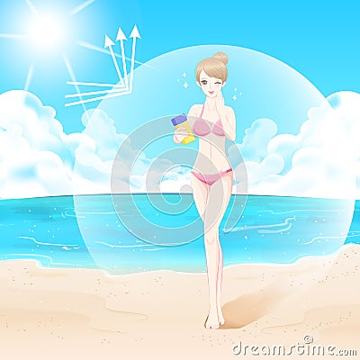 Woman with sunscreen Vector Illustration