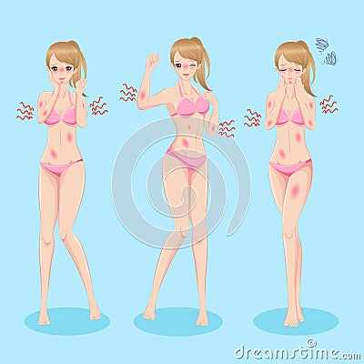 Woman with sunscreen problem Stock Photo