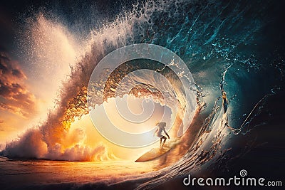 Woman surfing big wave Stock Photo