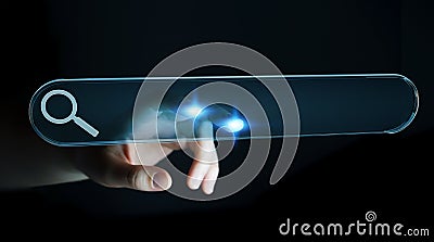 Woman surfing on internet using tactile web address bar 3D rendering Stock Photo