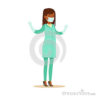 Woman Surgeon Doctor Wearing Medical Scrubs Uniform Working In The Hospital Part Of Series Of Healthcare Specialists Vector Illustration