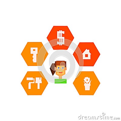 Woman Surrounded By Resettlement Icons Vector Illustration