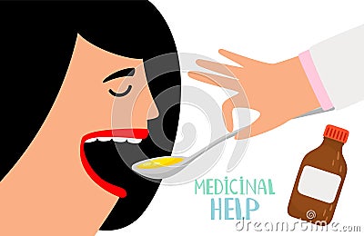 Woman swallow cough syrup Vector Illustration