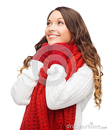 Woman in sweater, scarf and mittens Stock Photo