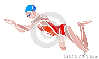Woman Swimmer Breaststroke vector color abstract silhouette Vector Illustration