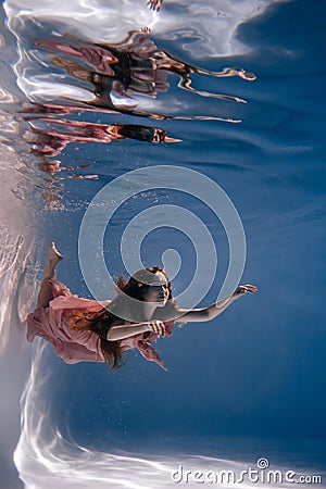 Woman Swimming Pool Underwater Active Fitness Time Stock Photo