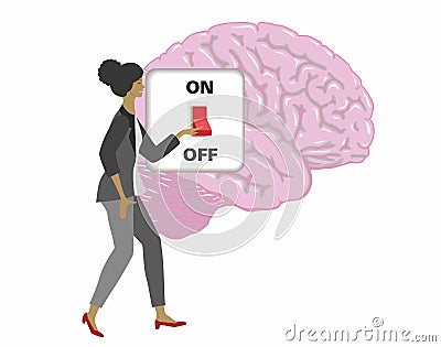 Woman switching off brain. Isolated. Vector illustration. Vector Illustration