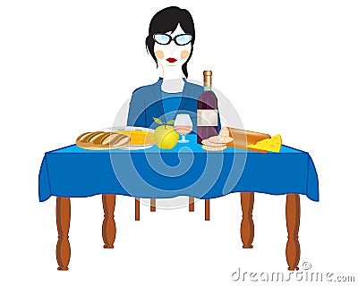 Woman at the table Vector Illustration