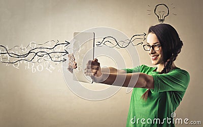 Woman with tablet Stock Photo