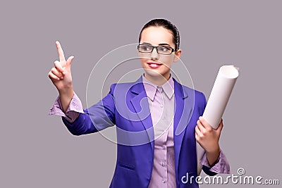 The woman tailor pressing virtual button Stock Photo