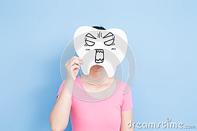 Woman take angry tooth Stock Photo