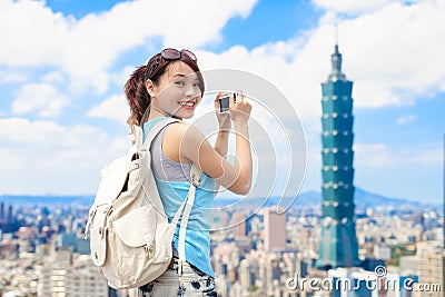 Woman take camera Stock Photo