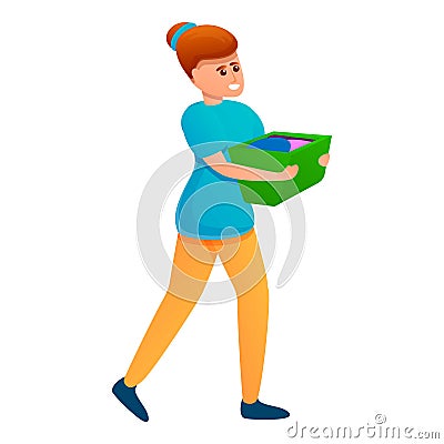 Woman take clothes basket icon, cartoon style Vector Illustration