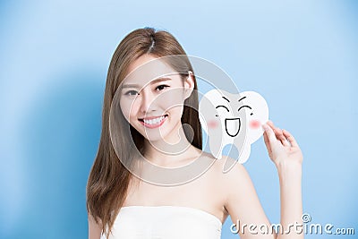 Woman take cute tooth Stock Photo