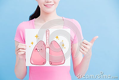 Woman take health lung billboard Stock Photo