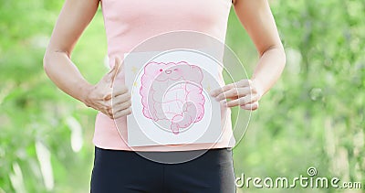 Woman take intestine board Stock Photo