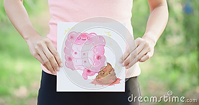 Woman take intestine board Stock Photo