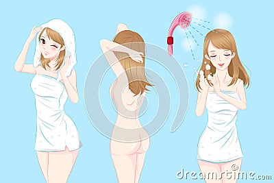 Woman take a shower Vector Illustration