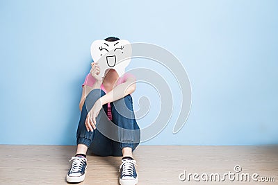 Woman take smile tooth Stock Photo