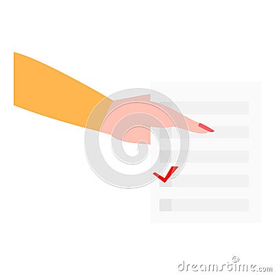 Woman take vote paper icon, flat style Vector Illustration