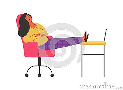 Woman taking a nap in chair at home, flat vector illustration isolated. Vector Illustration