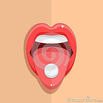 Woman taking pill. Vector Illustration