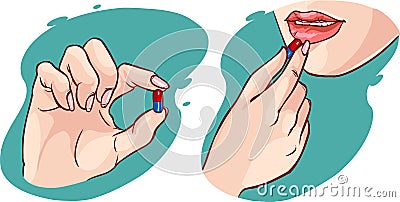 A woman taking a pill/vitamin Vector Illustration