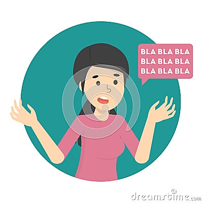 Woman talk to much with speech bubble Vector Illustration