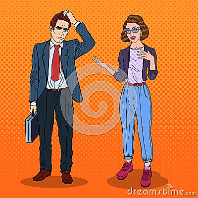 Woman Talking with Businessman. Business Meeting. Pop Art illustration Vector Illustration