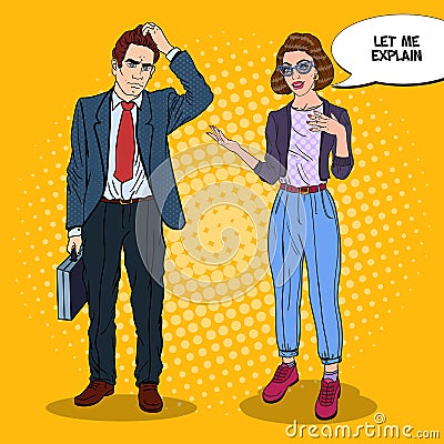 Woman Talking with Businessman. Pop Art illustration Vector Illustration