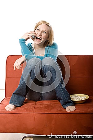 Woman talks on cellphone Stock Photo