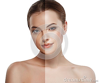 Woman tan half face beautiful portrait spray Stock Photo
