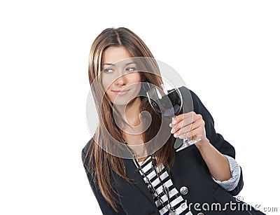 Woman Tasting drinking sampling red wine Stock Photo