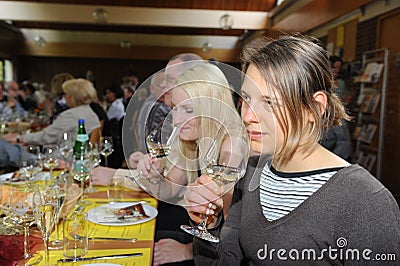 Woman tasting white wine Editorial Stock Photo
