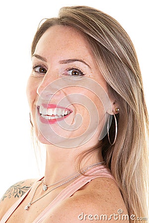 Woman tatoo portrait blonde posing in white background Stock Photo