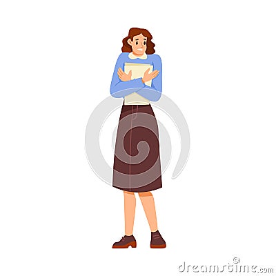 Woman Teacher Character Standing with Papers and Explaining Something Vector Illustration Vector Illustration