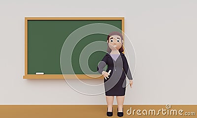 Woman teacher in classroom near school blackboard. 3d rendering Stock Photo