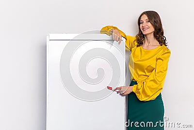 Woman teacher at the whiteboard with a marker Stock Photo