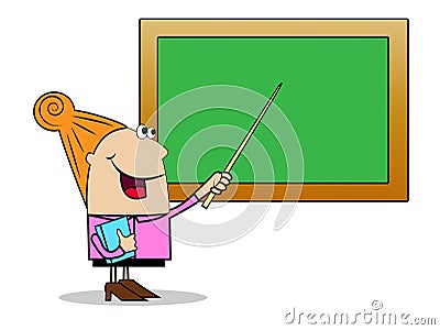 Woman a teacher shows on a school board a pointer Vector Illustration