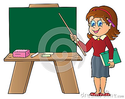 Woman teacher standing by schoolboard Vector Illustration