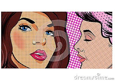 Woman telling secrets, gossiping girls pop art retro style illustration Vector Illustration